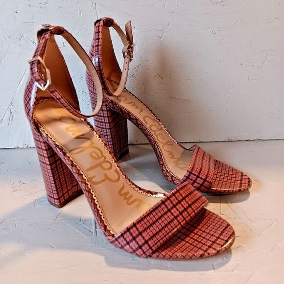 Sam Edelman Shoes - SAM EDELMAN Women's 7 Strappy YARO 4" Heels Strap Pink PLAID